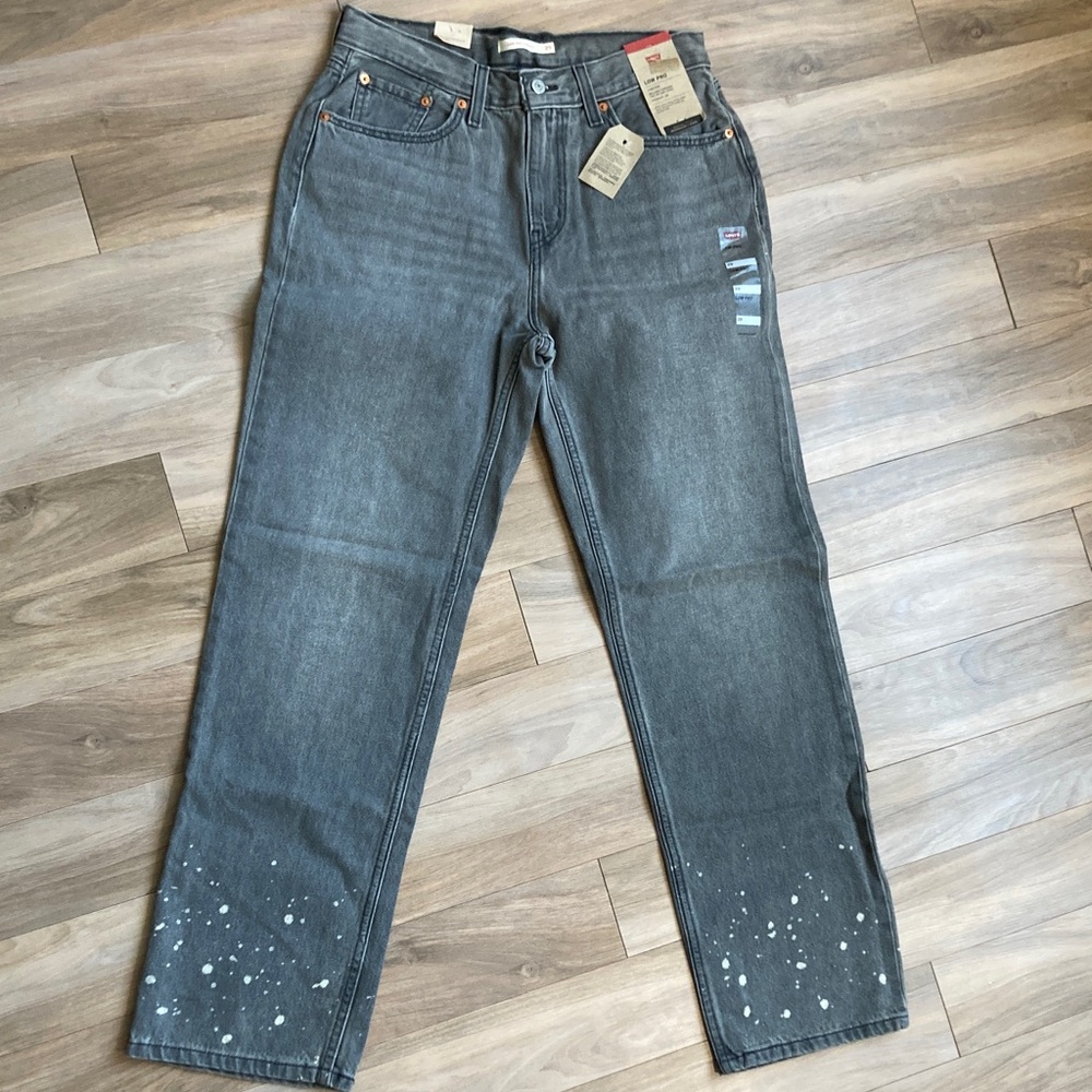 Levi’s low pro gray midrise straight leg jean splatter print cotton retro 29 - Picture 15 of 17